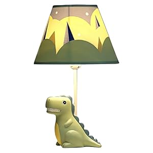 Kids Table Lamp, Dinosaur Lamp Design Bedside Table Lamp, 13 Inch Tall Desk Lamp with Barrel Lampshade for Boys Bedroom Décor, Come with an LED Bulb (Green Dinosaur)