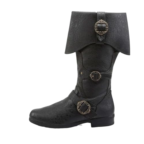 BIBOKAOKE Bottes médiévales pour homme - Bout pointu - Bottes de cowboy - Costume de pirate - Viking - Bottes hautes - Rétro - En cuir synthétique - Talon...
