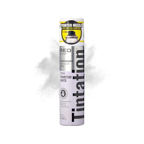 Red by Kiss Tintation Temporary Hair Color Spray 2.82oz, Quick-Dry & Smudge-Proof, Vivid Color Washable Hair Dye, Styling Spray Cosplay Halloween Birthday Party Festival (Phantom White)