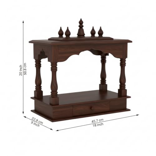 Image of MISAN Wooden Wall Mounted Temple, Traditional Indian Style, Sheesham Wood,Sheesham Wood Pooja Mandir for Home (H-Walnut)