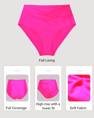 Image of Women V Cut Full Coverage Bikini Bottom - High Waist Swim Bathing Suit Bottoms Cross V Front Swimsuit