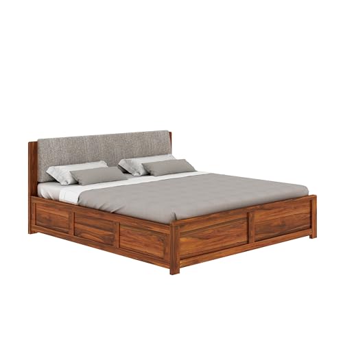 Image of Ganpati Arts Solid Sheesham Wood King Size Boston Bed with Box Storage | Wooden Double Bed Cot Palang Furniture for Bedroom, Guest Room, Hotels and Home (Natural Finish)