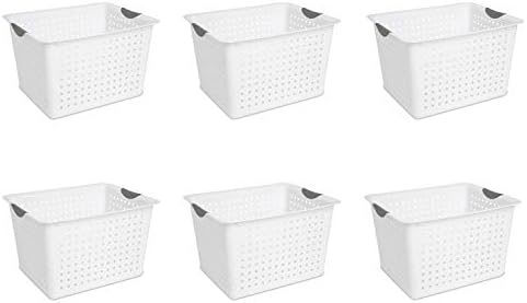 Sterilite 16288006 Deep Ultra Basket, White Basket w/ Titanium Inserts, 6-Pack