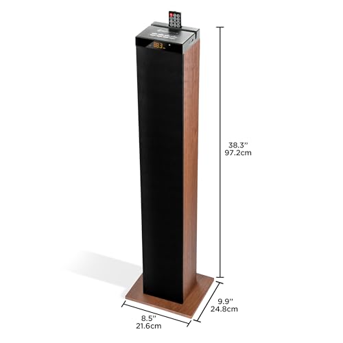 Image of GOgroove Bluetooth Tower Speaker with Subwoofer Built in - Floorstanding Home Speaker with Powerful Bass and Dual Drivers, 120W Peak Power, MP3 3.5mm Aux, USB 2.0 Port Flash Drive, FM Radio (Walnut)