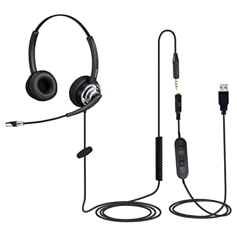 Emaiker 3.5mm-USB A Wired Headset PC Headphone USB with Microphone for Dragon Dictation, Jabber Teams Skype Zoom Meeting, Computer Headphones for Tablet PC Office Work Cover