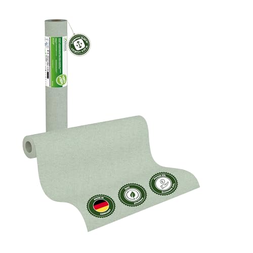 Veluxis® Papier peint intissé lisse UNI, rouleau XXL 15 m x 0,53 m, vert sauge – mat et légèrement texturé – très lavable et résistant aux chocs –...