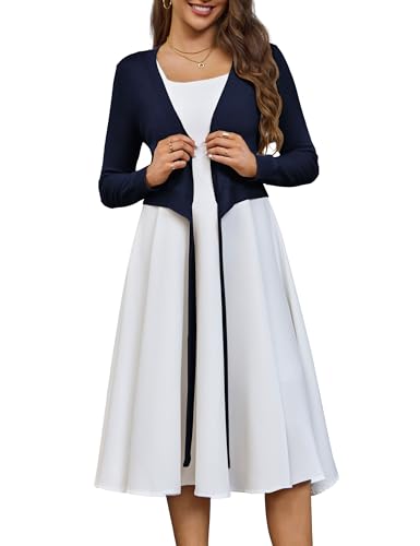 Image of VOIANLIMO Women's Cardigan Knit Sweaters Long Sleeve Cropped Tie Front Bolero Shrug for Dresses S-XL