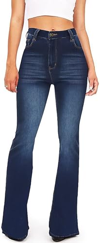 KDF High Waisted Jeans for Women Bell Bottom Jean Flare Jeans for Women,DarkBlue,18