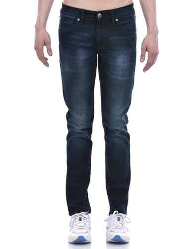 Image of Numero Uno Men's Deep Blue Skinny-Fit with Subtle Fading Sustainable Jeans