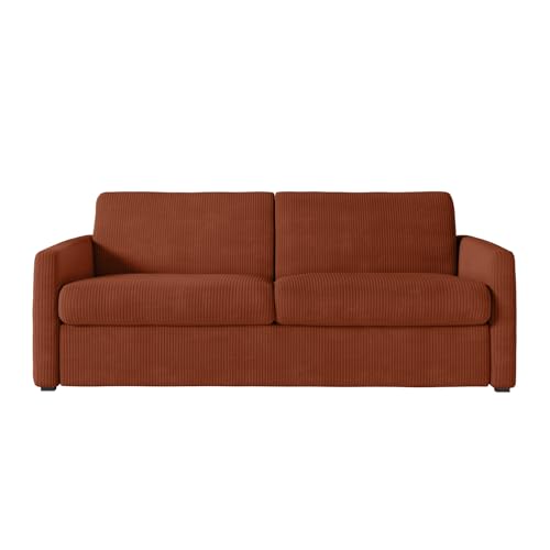 LOUNGITUDE Canapé Convertible Agathe système Couchage Express en Velours côtelé - Matelas épaisseur 13cm