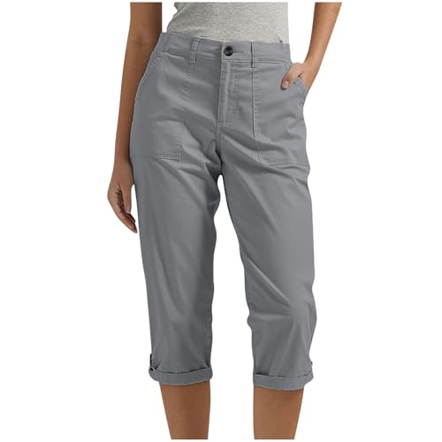 Womens Cargo Capris with Pocket Quick Dry Elastic Waist Hiking Pants Lightweight Casual Travel Running Capri Joggers