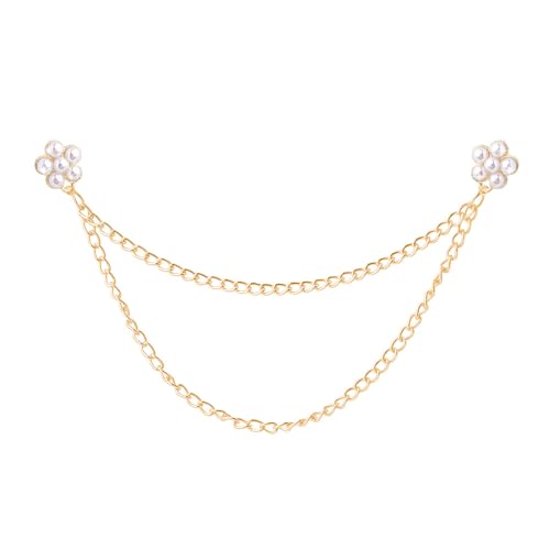 Image of Pearl Brooch Pins Tassel Chain Brooch Collar Pins Lapel Pins for Men Women Dress Shirt Collar Chain Suit Collar Brooch Hanging Chain Lapel Pin for Men Suits Tuxedo Shirt Accessories