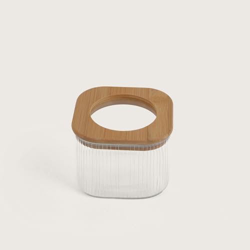 Image of HOME 360 Bamboo Bridge Tray | Set of 4 Ribbed Glass Canisters with Natural Wood Lids | Unique Arched Display Spice Rack | Minimalist Boho Kitchen Decor | (Bridge - 4Jar)
