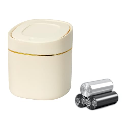 Mini caneca de basura de escritorio con tapa blanca