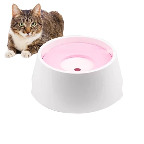 Pet Water Fountain, No-Overflow Dog Water Bowl, Easy to Clean, Anti-Choking Cat Water Dispenser Bowl with Floating Disk for Cats and Dogs,Pink
