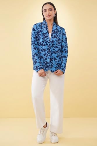 Image of SaintX Women's Premium Denim Textured 4-Way Stretchable Casual Blazer | Chic Regular Fit | Lightweight Summer Friendly | Fully Lined | Office, Travel, Dailywear | (Available in Plus Sizes)