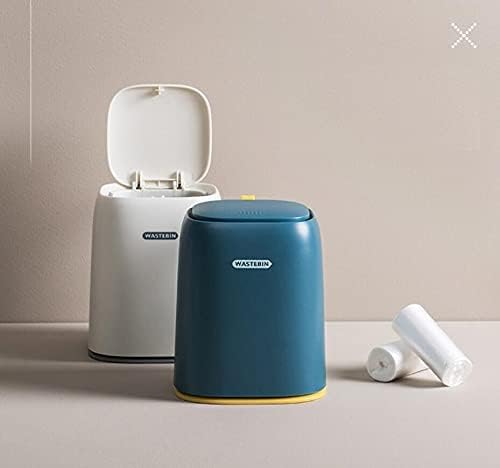 Eidoct Mini Desktop Trash Can with Press Type Lid, Small Waste Garbage Basket Bin for Desk Office Kitchen, Colorful Plastic Trash with 2 Rolls of Trash Bags (Light Blue)