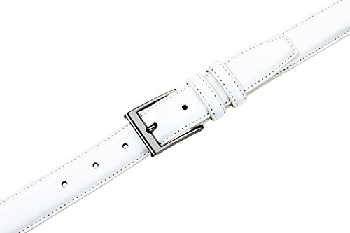 Sportoli Men's Classic Stitched Genuine Leather Uniform Dress Buckle Belt - White - Size 38 (Waist 36)4