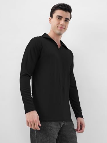 Image of KAJARU Men's Polyester Polo T Shirt with Spread Collar Neck Line Full Sleeves Solid Pattern Regular Fit and Standard Length