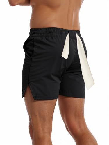 FLYFIREFLY Men's Gym Workout Shorts Quick Dry Lightweight Athletic Shorts Running Bodybuilding Training with Towel Loop4