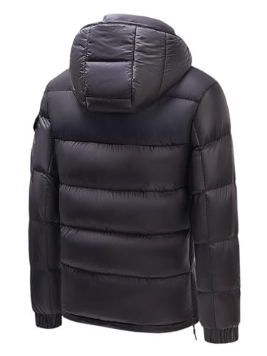 Image of Men's Hooded Puffer Jacket Winter Coat Warm Thickened Zip Up Quilted Padded Jackets with Pockets