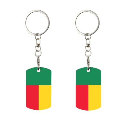 Porte-clés rectangulaire en métal avec drapeau du Bénin, personnalisable, pour la maison, le bureau et la moto.