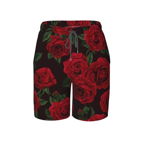 Red Rose Flower Black Teen Boy's Summer Beach Shorts Quick Dry Swim Trunks Running Sports Shorts4