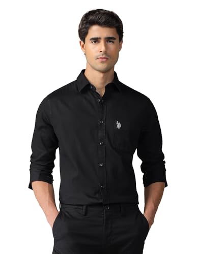 Image of U.S. Polo ASSN. Solid Tailored Fit Cotton Shirts for Men - 100% Cotton, Full Sleeve Mens Casual Shirts
