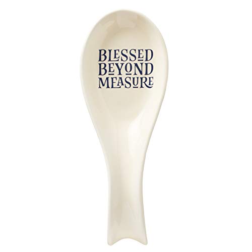 Blessed Beyond Measure Ceramic White Spoon Rest Modern Farmhouse Kitchen Utensil Holder Inspirational Kitchen Accessory Dishwasher Safe wRemovable Silicone Base