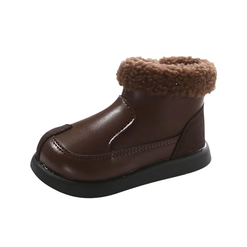 Botines escolares para niñas con ribete de piel sintética, botines de piel sintética con forro polar para niños, botines cálidos de invierno, botas cortas de tacón plano grueso para caminar, A15