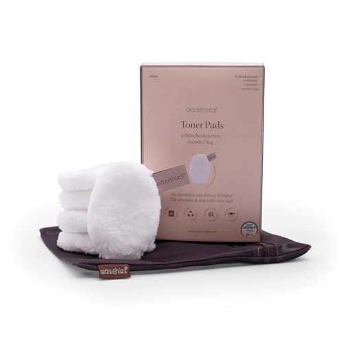 waschies Almohadillas de algodón sostenibles Toner Pads, juego de 5 unidades, incluye bolsa de lavado, 8 cm x 5 cm, 97% botellas de PET recicladas, fabricado en Alemania, certificado OEKO TEX