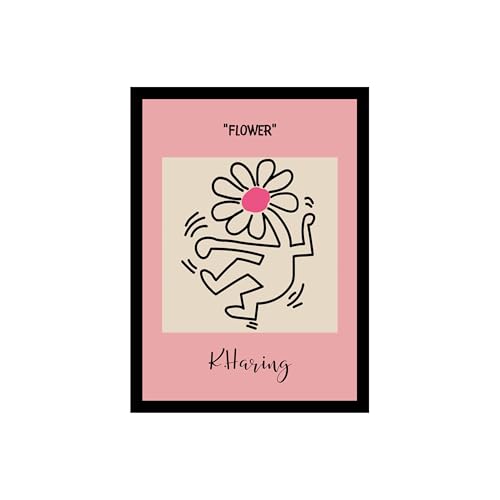 Image of BLINKART Flower by K.Haring Abstract Wall Art Painting Print Design Aesthetic Wall Decor Photo ArtWork Frame Decoration Hanging For Home Bedroom Living Room Office Wall Decor (13 * 10 inches) T0025