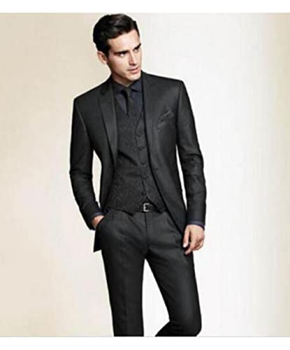 Men Black Paisley Vest Notch Lapel Prom Party Tuxedo Groomsman Wedding 3-Pieces Suit Slim Fit Jacket Pants Vest3