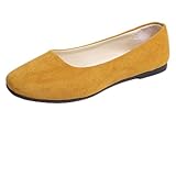 ballerines jaune poussin Matériau : ballerines élégantes et décontractées de couleur unie pour femme, dessus en tissu floqué, doublure confortable en similicuir et semelle en plastique antidérapante pour un confort ultime.