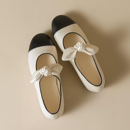 ChaiRong Zhou Women Cute Bowknot Pu Leather Shoes Soft Insole Round Toe Low Heel Ballet Flats Lightweight Dress Prom Party Office Shoes2