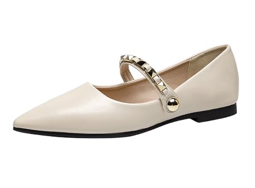 Women's Flats Shoes Pointed Toe Dressy Ballet Flats with Ankle Strap Casual Lightweight Work Mary Jane Shoes