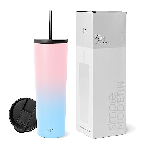 Image of Simple Modern Insulated Tumbler with Lid and Straw | Iced Coffee Cup Reusable Stainless Steel Water Bottle Travel Mug | Gifts for Women Men Her Him | Classic Collection | 28oz | Sweet Taffy