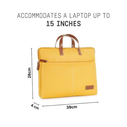 Image of Giordano Unisex 15 Inch Laptop Sleeve PU Bag for Professionals | Premium Leatherette | Water-Resistant & Padded Slim-Fit with Trolley Strap for Men & Women