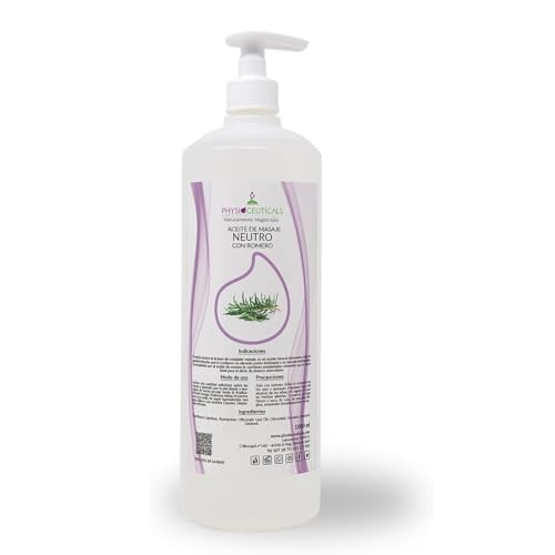 PHYSIOCEUTICALS - Aceite de Masaje Neutro con Romero 1000ml + Dosificador - Aceite Corporal, Base Neutra de Parafina para Masajes Profesionales - Aroma Natural de Romero