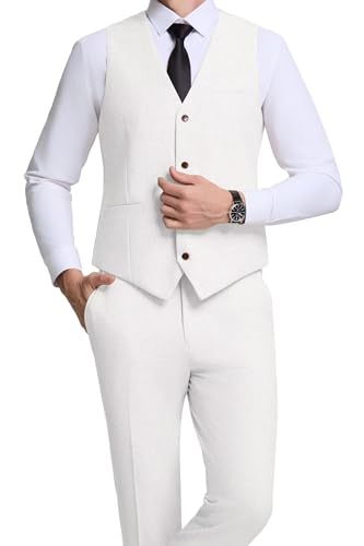 Summer Linen Men's Suit Slim Fit 2 Piece Set Vest Pants Men Suit Casual Breathable for Wedding Groom Prom Party Formal