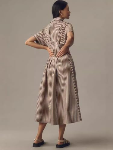 Women's Casual Short Sleeve Striped Shirt Dress V-Neck Maxi Beach Dresses3