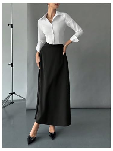 Verdusa Women's Elegant A Line Maxi Skirt High Waisted Flowy Skirt with Pockets4