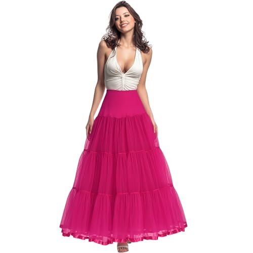 CHERRY LOVE Langer Petticoat knöchellanger Unterrock für Hochzeitskleid, volle Länge, Krinoline-Slip, Knallpink (Hot Pink), XX-Large-4X-Large Plus