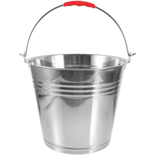 Mikikit Portable Stainless Steel Horse Feed Bucket Water Container for Farm Home Use for Feeding Bathing Horses Stylish Design Deep Capacity for Versatile Storage