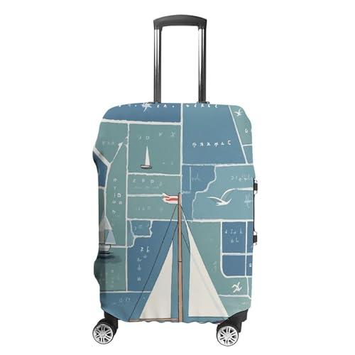 Luggage Cover for Travel Nautical Sailboat Map Print Fashion Luggage Covers Washable Stretch Suitcases Protector Fits 19-32 Inch Luggage M
