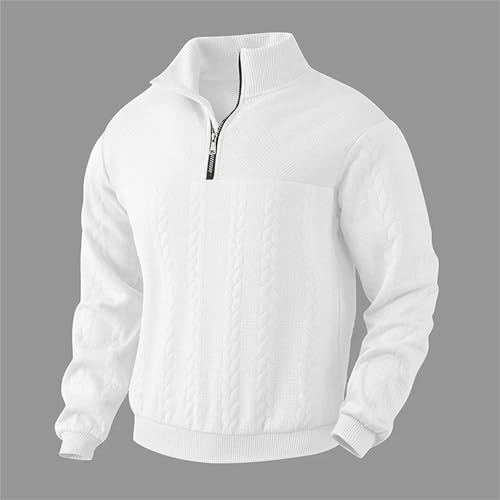 Men's Casual Stand Up Collar Zipper Sweater Loose Knitted Twist Long Sleeved Outdoor Pullovers4