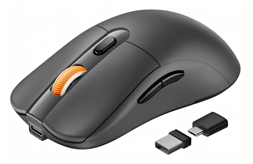 Image of ProtoArc EM15 USB C Mouse, Tri-Mode Bluetooth Mice for Laptop, Gray | 68g Ultra-Light, Full-Size Ergonomic Design, Silent Clicks, Rechargeable, Dual Receivers (Type-C & USB-A), for Windows, Mac