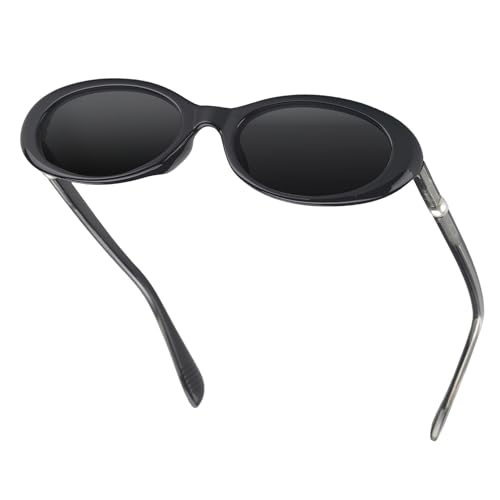 WEYNERY Oval Sunglasses for Women Retro Pearl Accents Eyewear with UV400 Lens Vintage 90s Black Sun Glasses