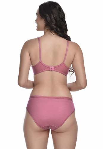 Image of MiEstilo Essential Elegance Lingerie Set Full Coverage Non-Padded T-Shirt Bra and Matching Hipster Panty (Pack of 4; Green::Gold::Cream::Baby Blue)