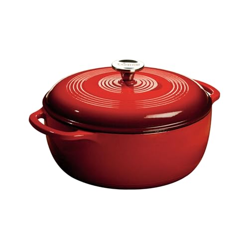 Lodge Essential Enamel Cast Iron Dutch Oven - Perfect for Bread Baking, Braising, Marinating & Slow Cooking - Features Moisture-Sealing Lid & Dual Handles - Kitchen Essentials - 6 Quarts - Island Spice Red